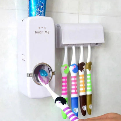 **Automatic Toothpaste Dispenser with Toothbrush Holder – Hands-Free Bathroom Organizer for Easy & Hygienic Use**